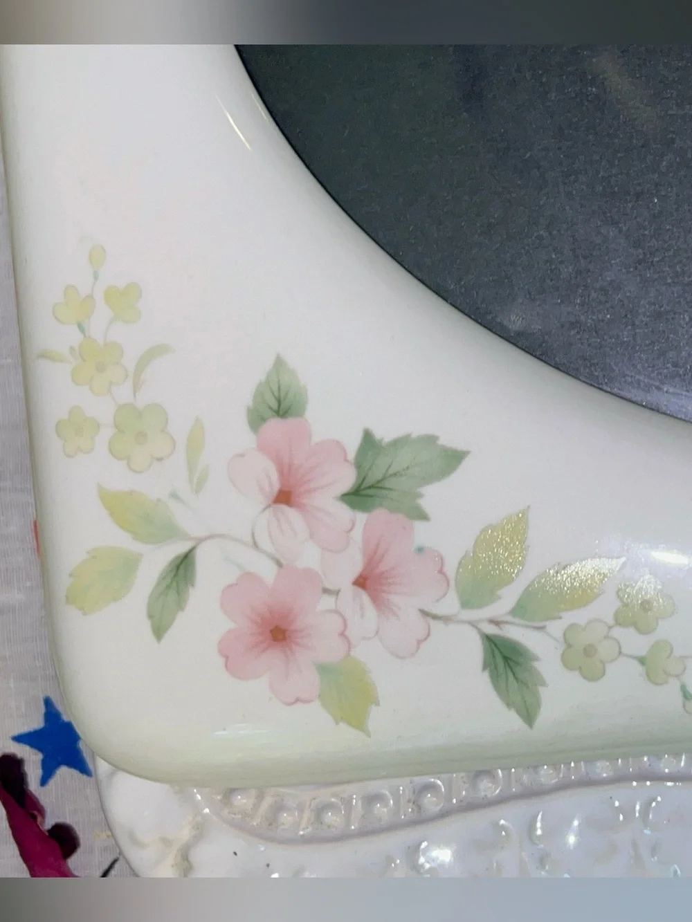 Vintage Cottage Core Shabby Chic White with Pink Floral Ceramic Picture Frame